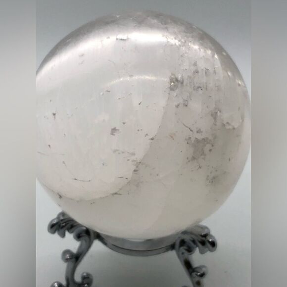 Crystal Selenite Ball, Polished Quartz Sphere on tripod stand - Picture 13 of 16